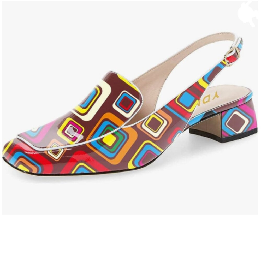 Ydn Colorful-Square Square Toe Block Low Heels Sl… - image 1